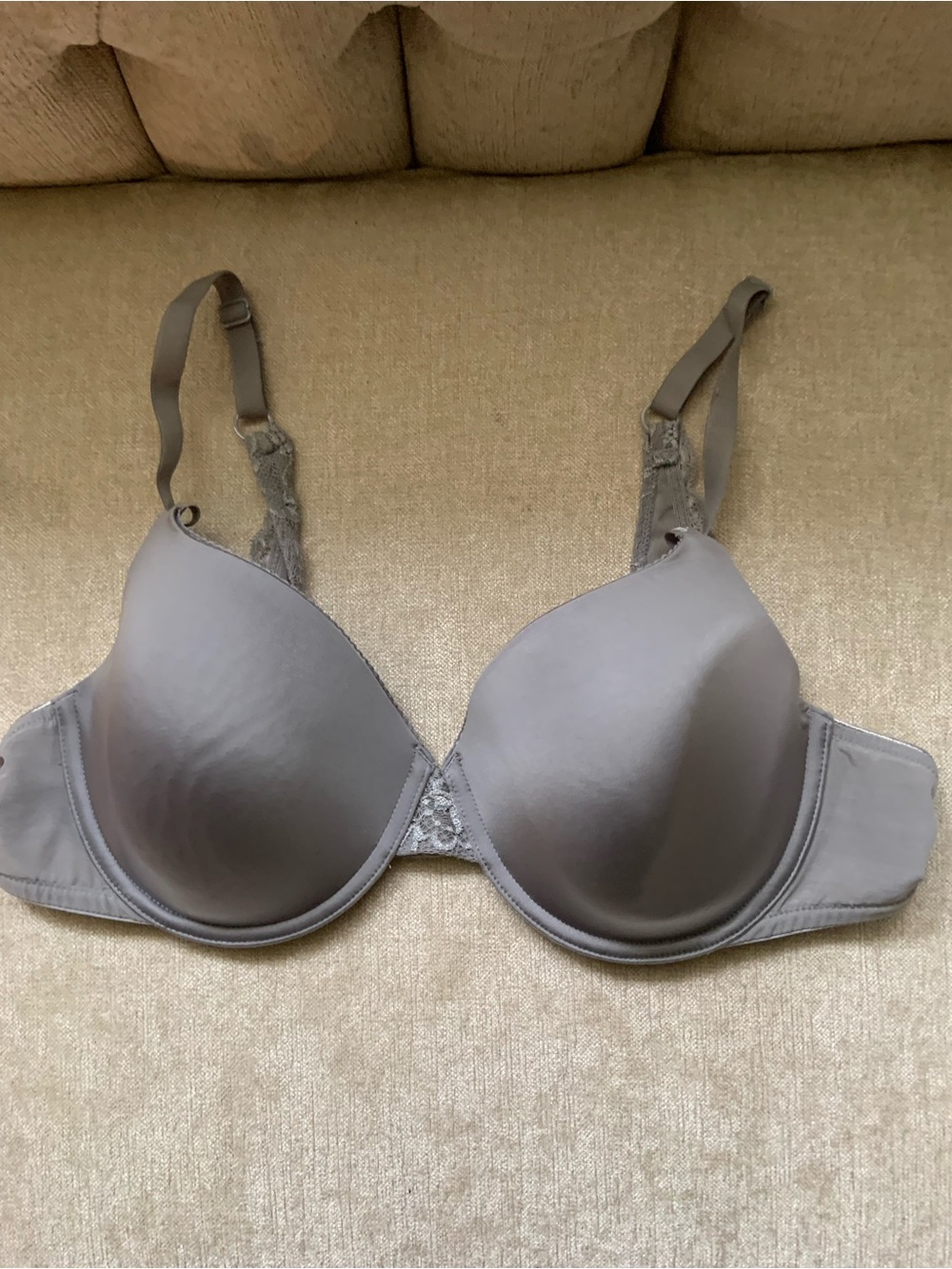 Calvin Klein Smooth Gray T-Shirt Bra with Lace Accents